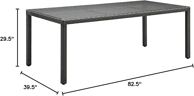 Modway Sojourn Wicker Rattan Outdoor Patio 82" Rectangle Dining Table in Chocolate