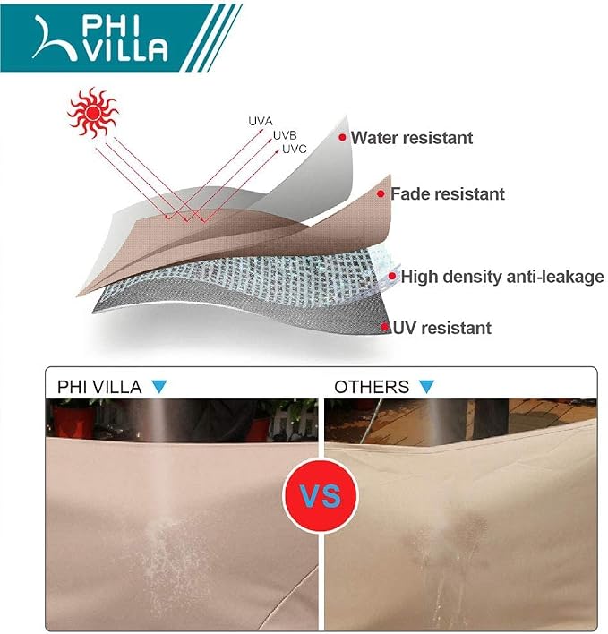 PHI VILLA Outdoor Patio Dining Set with Umbrella for 6, Folding Chairs | Light-weight & portable, Breathable & quick-drying textilene fabric, Weather-resiatant, 13Ft beige umbrella without base
