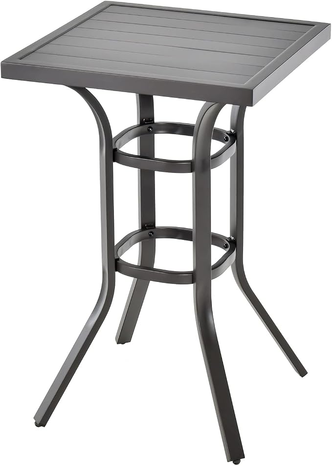 Tangkula 24 Inch Outdoor Bar Table, Patio Bar Height Table with Aluminum Tabletop & Heavy-Duty Metal Legs, Adjustable Footpads, Square Bar Table for Poolside, Backyard, Balcony