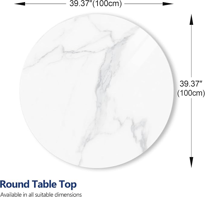 ZL ZELing Round Sintered Stone Table Top 39.3",Replacement Table Top for Indoor & Outdoor - Heat/Scratch Resistant Waterproof Ceramic DIY Desktop,Patio/Balcony/Bistro/Café & Dining Room (White)