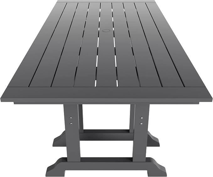 WestinTrends Malibu 6 Piece Outdoor Dining Set with Bench, All Weather Poly Lumber Patio Table and Chairs Set, 71" Trestle Dining Table with Umbrella Hole, 5 Patio Chairs with Bench, Gray