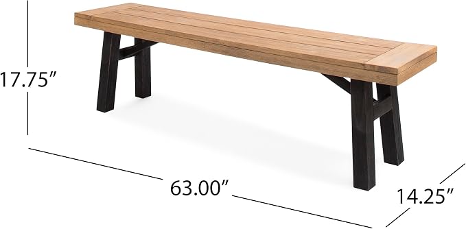 70.5'' Outdoor Patio Dining Table & 2 Bench for 4, Acacia Wood Farmhouse Dining Table Set Outdoor & Indoor Furniture for Patio Porch Garden, H-Shaped Base, 3-Pcs, Light Brown