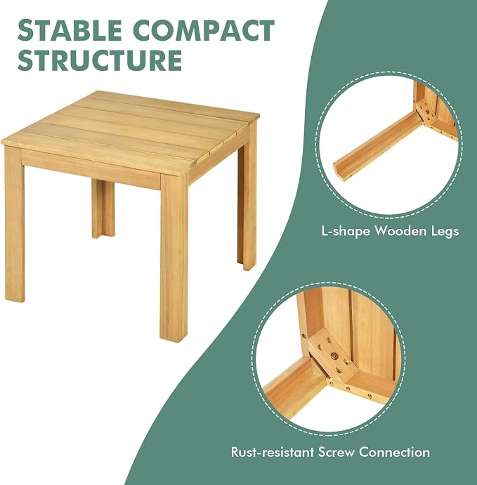 Tangkula Outdoor Square Side Table, Oversize Adirondack End Table, Acacia Wood Frame w/Oil Finished, All-Weather, Indoor Outdoor Patio Poolside Use, Weight Capacity 220lbs, 18 x 18 x 16 Inch