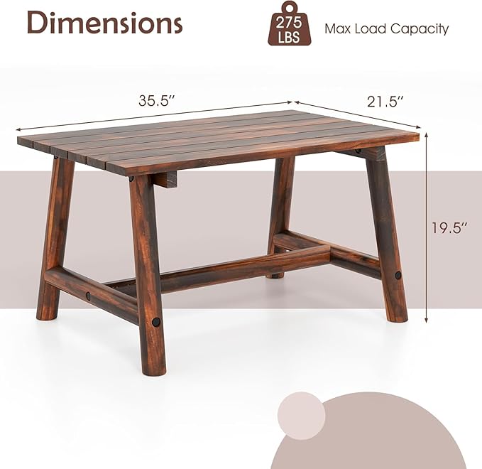 HAPPYGRILL Outdoor Wood Coffee Table, Japanese Floor Low Tea Table with Slatted Tabletop, Rectangle Patio Side End Table for Poolside Garden Living Room