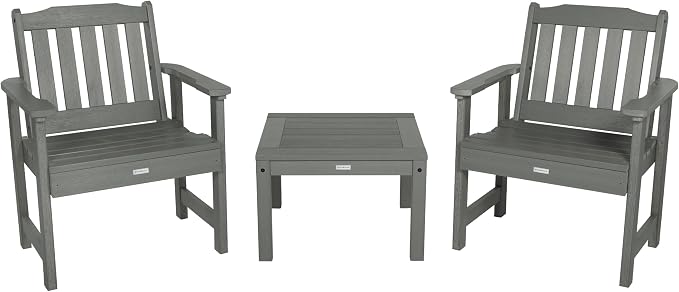 Highwood AD-KITCHGL2-CGE 2 Lehigh Garden Chairs with 1 Square Side Table 3-Piece Set, Coastal Teak