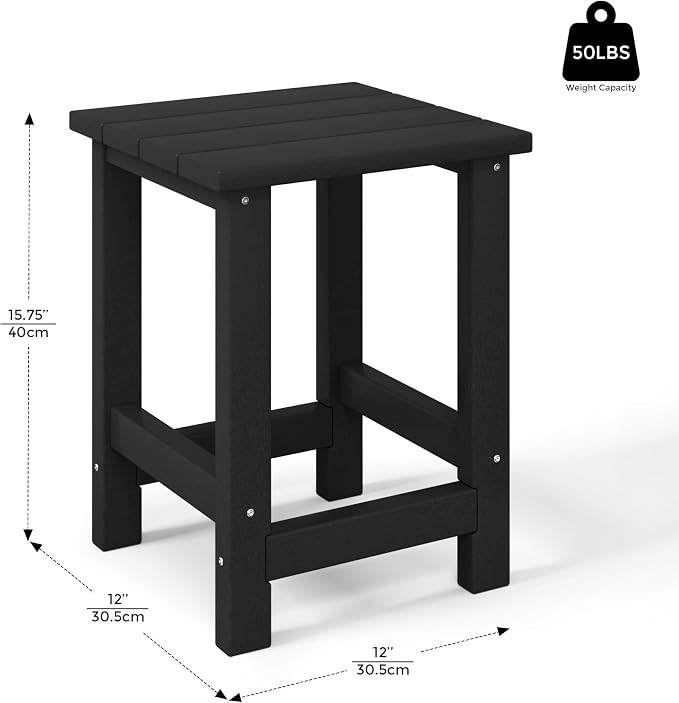 Costaelm Kids Outdoor End Table, Small Patio Table, Outdoor Side Table Porch Table Adirondack Patio Side Table for Outside, Pool, Porch, Garden, Black