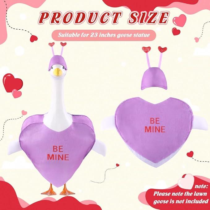 Valentine's Day Goose Outfit for 23" Porch Goose Holiday Purple Heart Cloths Costume Valentines Party Outdoor Garden Patio Yard Lawn Art Decoration(Be Mine)
