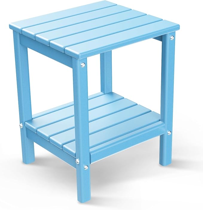 BRIOPAWS Outdoor-Side-Table | Small | HDPE Plastic | Patio End-Table | 2-Shelf Adirondack Outside Tables | All Weather | for Poolside Front Porch Indoor Living Room | 14" x 13" | Arctic