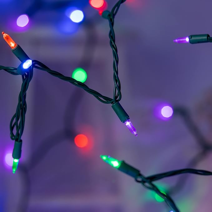 YULETIME 200 Multicolor LED Christmas Lights, 66 ft Green Wire String Light | Stay Lit, End-to-End Connectable, UL Certified, Commercial Grade, 1-Strand 200 Lights, 4" Spacing