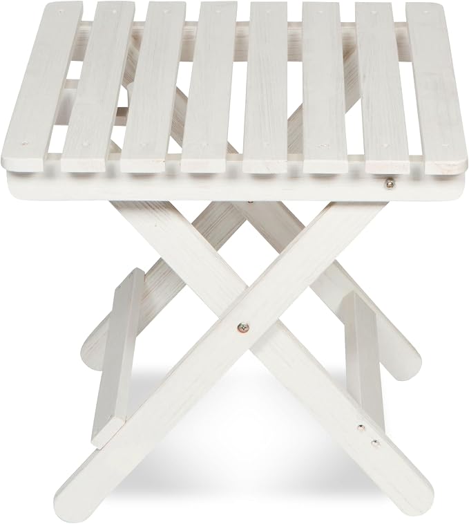 Shine Company Square Wooden Folding Solid Wood Side Table, Outdoor Adirondack Small Patio Table, Eggshell White