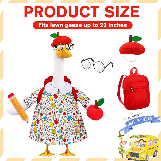 Back to School Porch Goose Outfit with Schoolbag for 23" Porch Goose School Classroom Outdoor Garden Patio Yard Lawn Art Decoration