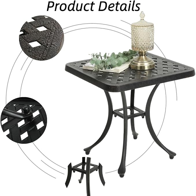 Patio Side Table, Cast Aluminum Square Outdoor Coffee Table for Backyard Garden or Balcony (Antique Brass)