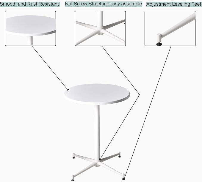 LOKKHAN Premium Steel Patio Backyard Dining Table, Indoor-Outdoor Garden Cafe Bar Table, Heavy Duty Round Metal Side Table, White, Waterproof, (23.62" Diax29.5 H)