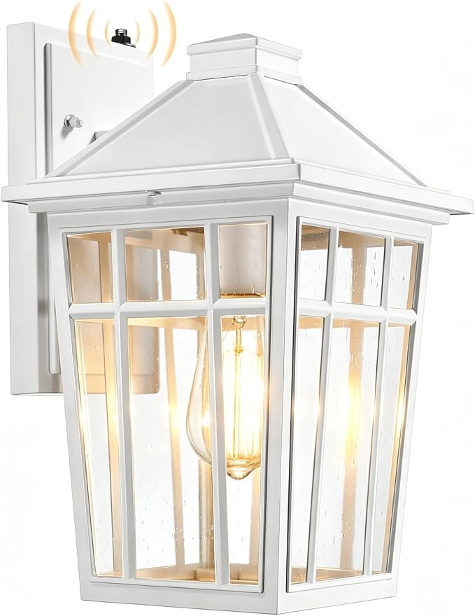 Darkaway Dusk to Dawn Outdoor Wall Lights for Porch,Seeded Glass,1 Pack | 14inch Exterior Lighting Fixtures Wall Mount, Open-bottom Design White Porch Lights for House Patio Hallway Garage
