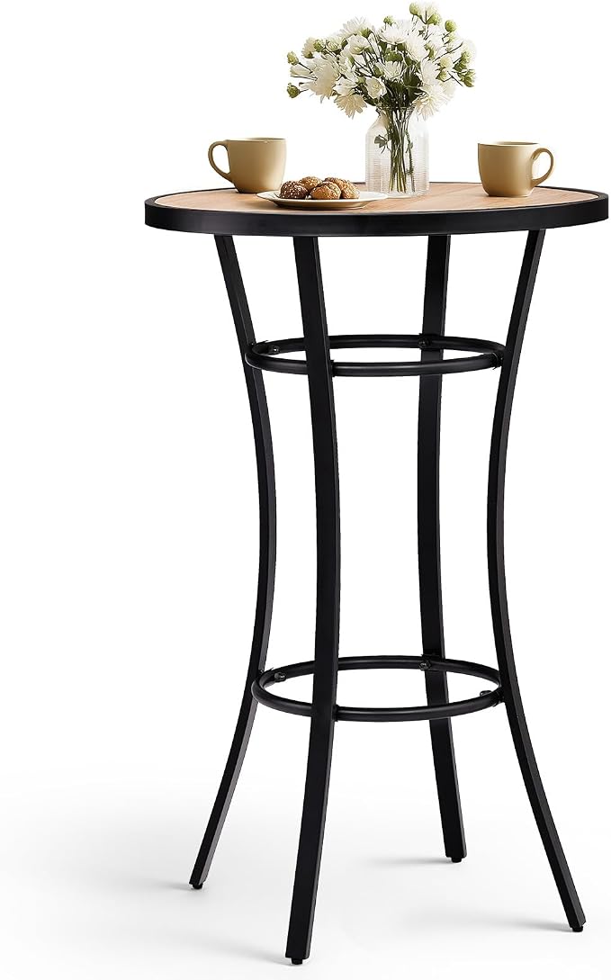 VINGLI Outdoor Bar Table 39" Height, Round Patio High Top Table with Wood-Like Top, All-Weather Metal Bistro Table with Heavy-Duty Iron Base for Garden Balcony Pub Bistro Cocktail Standing