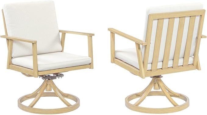 Patio Dining Set of 2, Never-Rust Aluminum Outdoor Swivel Patio Dining Chairs Patio Swivel Chairs with Cushions, Patio Dining Furniture Chairs for Decks, Garden, Poolside, Maple Wood