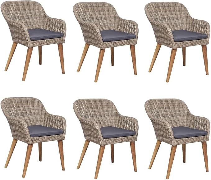 7 Piece Acacia Wood Patio Dining Set with Tempered Glass Table and Cushioned Chairs