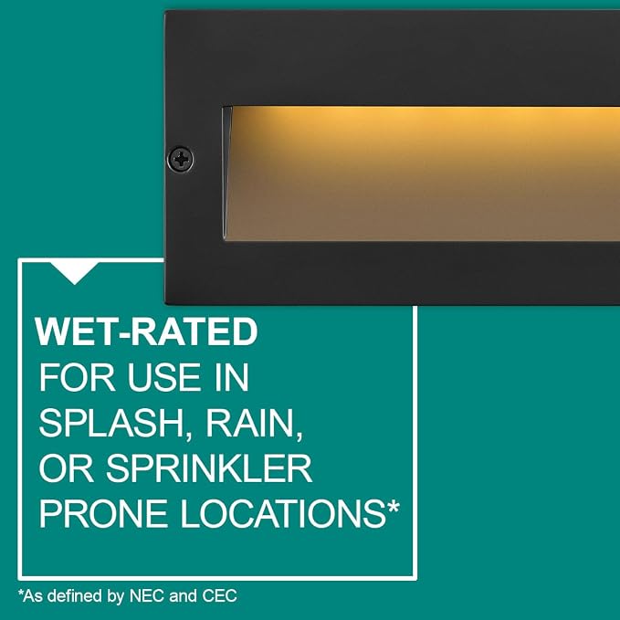 Hinkley Taper 12V Integrated LED Horiz. Step Light, Matte Black Stainless | Recess Mount, Deck Light, Low Voltage, Landscape, Etched Glass, ADA, Outdoor, Aluminum, Wiring Kit Included, Easy Install