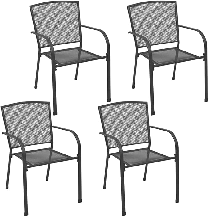 5 Piece Patio Dining Set Steel Anthracite with Mesh Design, Outdoor Dining Set for Patio Garden, Foldable Table and Stackable Chairs