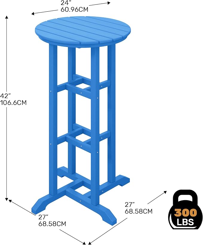 Costaelm Outdoor Bar Table, 42" Counter Height Round Patio Cocktail Bar Table, Patio Bar Table Bistro Dining Table Pub Table for Front Porch Deck, Backyard, Garden, Pacific Blue