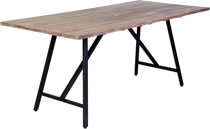 Armen Living Koala Outdoor Patio Light Eucalyptus Wood and Metal Rectangle Dining Table