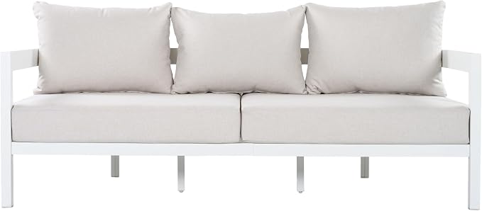 Merax 75.8" Modern Curved Outdoor Aluminum 3-Seater Sofa, Full-Size Patio Couch with Weather-Resistant Cushions for Porch, Lawn, Backyard, Balcony, White