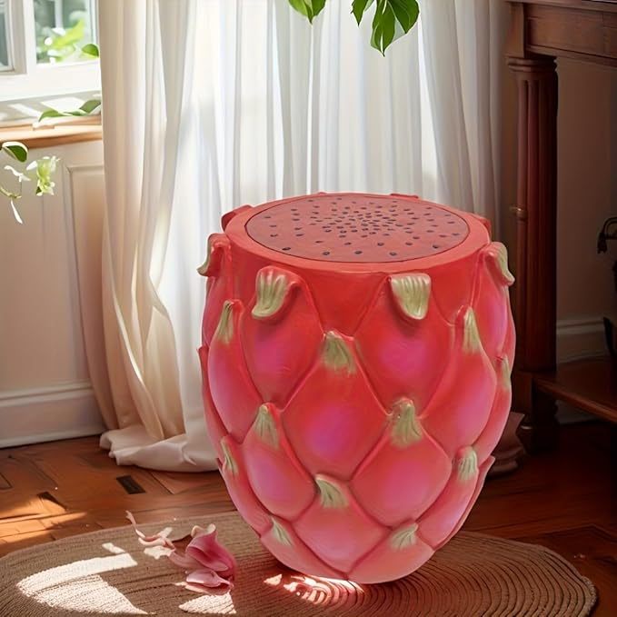 anwickjeff 14'' Garden Fruit Design Stool, Decorative Patio Side Tables for Outside/Indoor, Drum Table & Plant Stands Stools for Patio Balcony Living Room, Home Decor, Weather-Resistant (Red, Dragon)