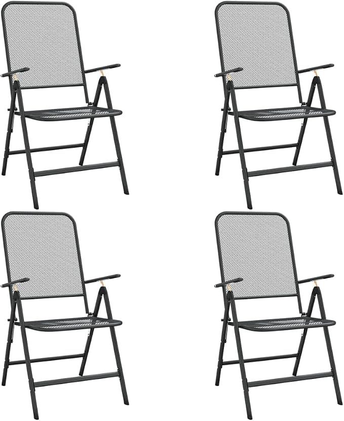 5 Piece Patio Dining Set Expanded Metal Mesh Anthracite | E-Coating Weather-Proof, 7 Position Adjustable Backrest, Foldable Design for Space Saving