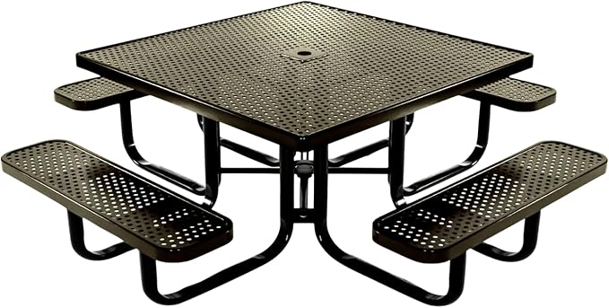 COATEDOUTDOORFURNITURE Heavy-Duty Portable Outdoor Kids Table with Umbrella Hole, Punched Steel Kids Picnic Table, Commercial-Grade, Made in America (46 in, Square, Childrens, Textured Gold Vein)