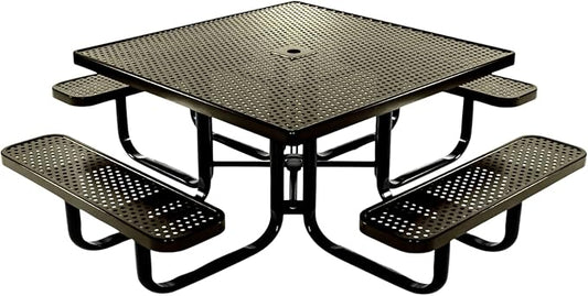 COATEDOUTDOORFURNITURE Heavy-Duty Portable Outdoor Kids Table with Umbrella Hole, Punched Steel Kids Picnic Table, Commercial-Grade, Made in America (46 in, Square, Childrens, Textured Gold Vein)