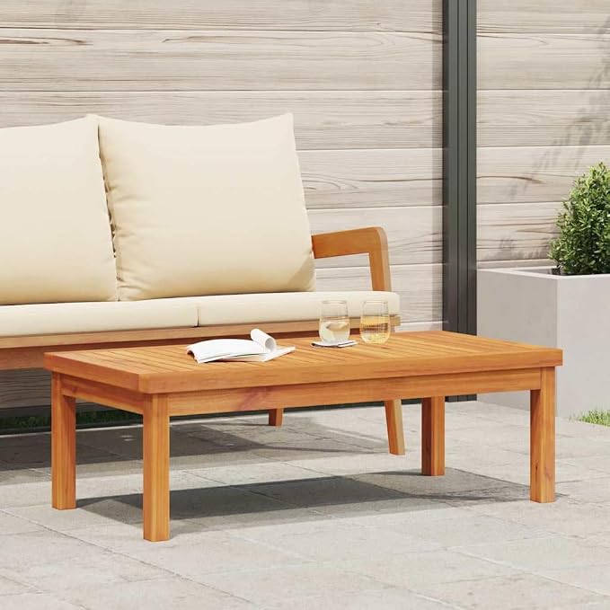 vidaXL Solid Acacia Wood Coffee Table Gray Outdoor Backyard Balcony Terrace Patio Garden Porch Couch Side Accent Wooden Home Furniture