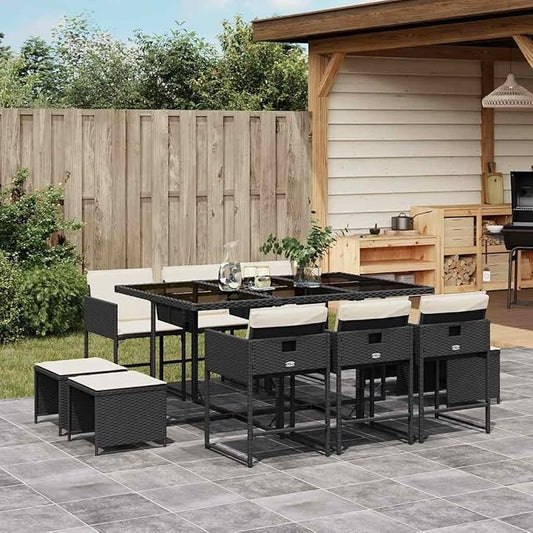 11 pcs Set Modern Garden Dining Set & Bistro Set Black Synthetic Poly Rattan Patio Dining Set Outdoor Dining Set for Patio Garden Backyard 41.7 x 65.0 x 28.7 in