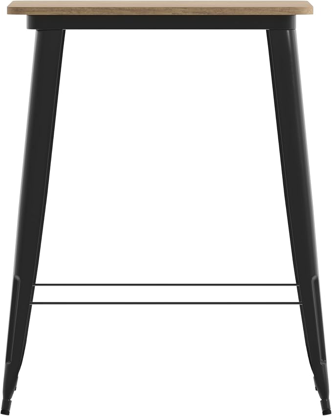 BizChair Commercial Outdoor Dining Table Bar Height, All Weather Poly Resin Top with Steel Base, 31.5" Square, Brown/Black