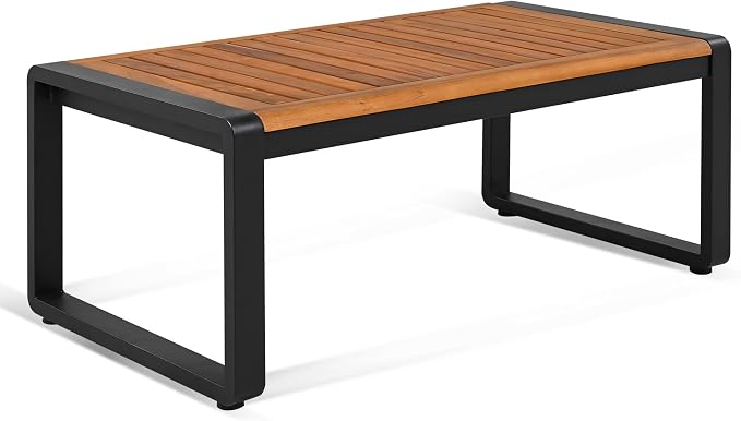 ERYE Large Size 4-Pieces Patio Conversation Set Modern Outdoor Furniture Sofa for 5 Person, Garden Furniture Set with Removable Cushion, Metal Frame and Acacia Wood Tabletop