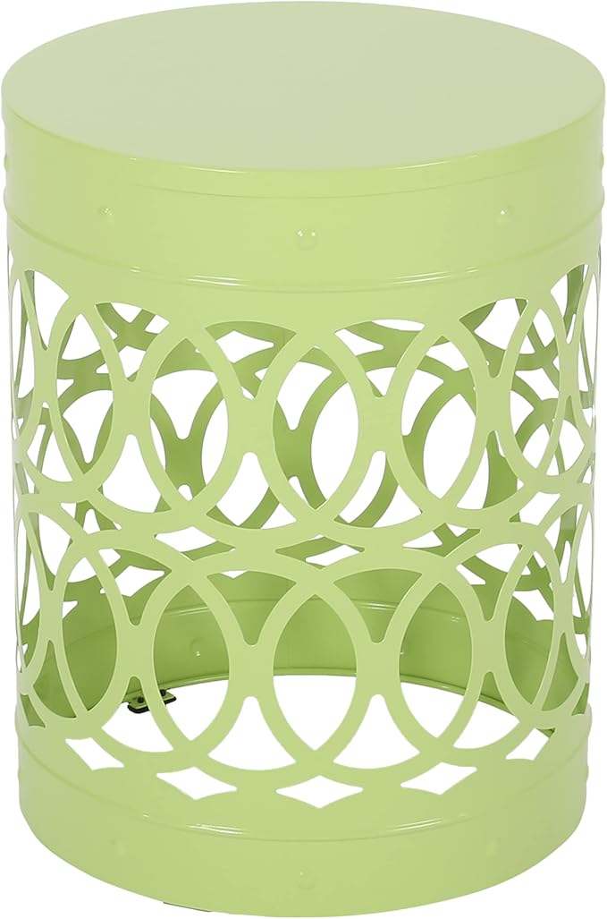 Outdoor Round Metal End Table Cut Out Design, Metal Round Patio Table Garden Stool Side Tables for Indoor Outdoor (Green)