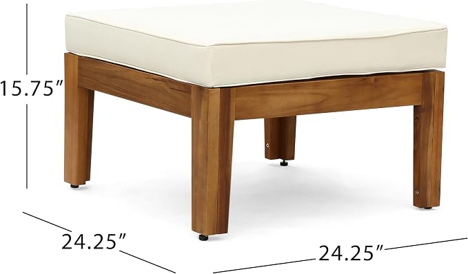 JIVOIT L-Shape Outdoor Furniture Set, 3-Piece Acacia Sectional Patio Sofa Set with 3-Seater Sofa, Coffee Table and Ottoman, Conversation Set for Garden, Poolside, Backyard