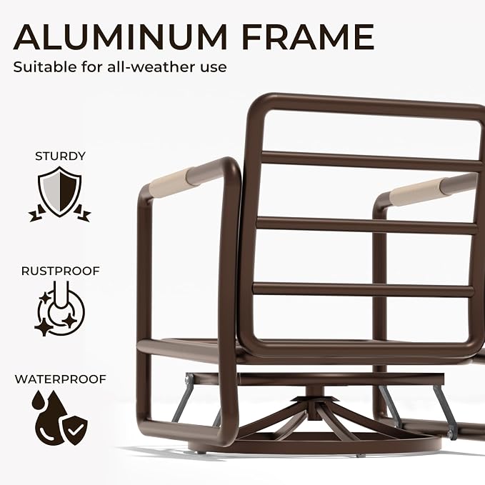 Outdoor 4-Seat Conversation Set with 2 Swivel Rocking Chairs, 45000 BTU Fire Pit Table & Glass Wind Guard - Brown