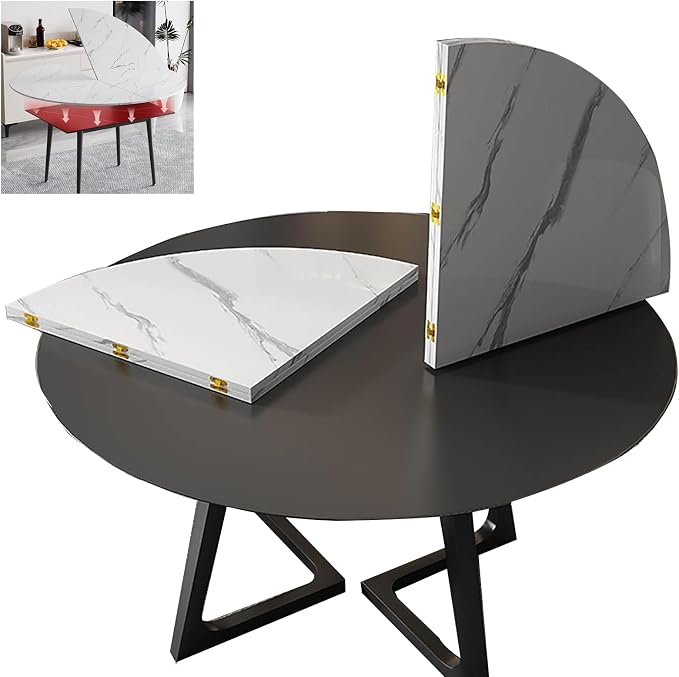 Large Round Foldable Table Top, 59 ” Diameter Portable Dining Table Extender Top, No Legs Wooden Round Table Tops Only, for Round Table and Square Table (Textured White, 47.2in)