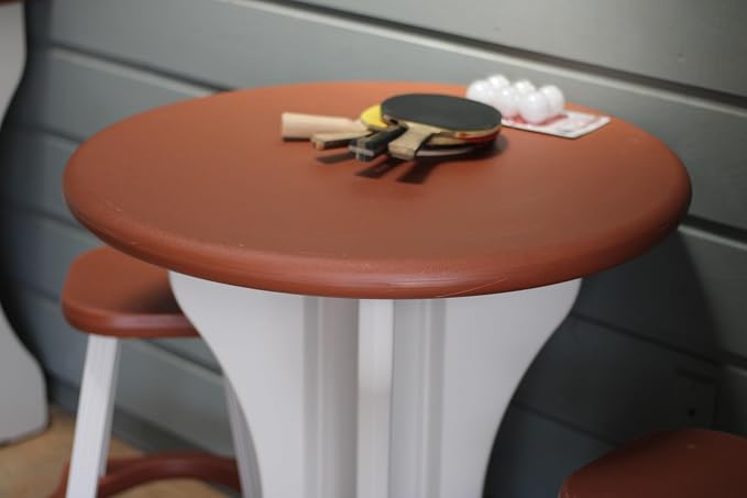 Patio Table Set with Four Barstools - Warm Grey Base with Redwood Accents - Perfect for Patio and Outdoor Spaces. Hardware Free Easy Assembly. Proudly Made in USA