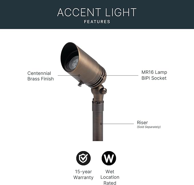 Kichler 12V MR-16 Adjustable Cowl Brass Accent Light in Centennial Brass, Directional Landscape Light Fixture, 15485CBR, (2.5" W x 2.5" H x 6" L)
