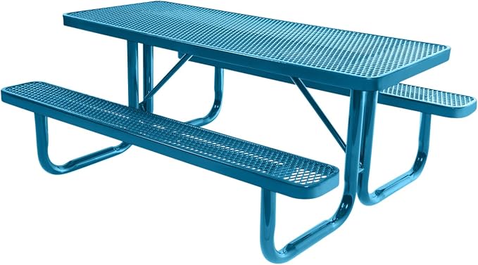 COATEDOUTDOORFURNITURE Heavy-Duty Portable Outdoor Picnic Table, Thermoplastic Coated Expanded Metal Patio Furniture Made in America (6ft Rectangular, Light Blue with Light Blue Frames)