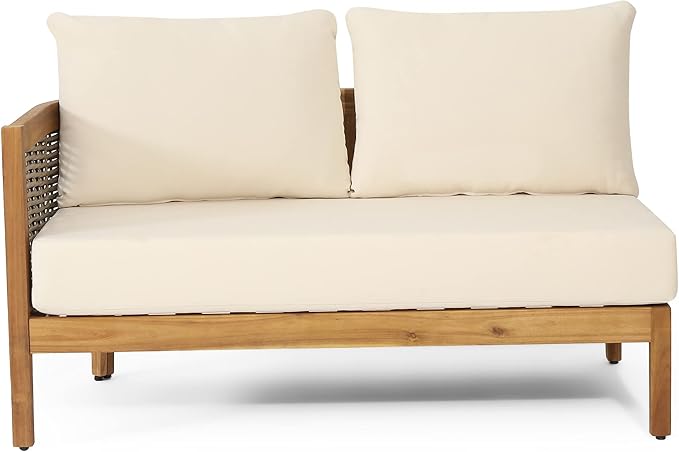 Christopher Knight Home Burchett Outdoor 5 Seater Sectional Sofa Chat Set with Fire Pit - Acacia Wood and Round Wicker - Teak/Mixed Brown/Beige/Dark Gray