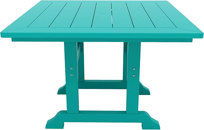 WestinTrends Malibu Outdoor Dining Table, All Weather Poly Lumber Adirondack 43" Trestle Square Patio Table with Umbrella Hole, Turquoise