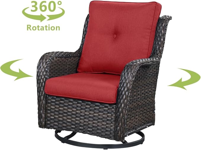 HUMMUH 7 Pieces Patio Furniture Set with Fire Pit Table Outdoor Conversation Set PE Wicker Patio Couch Swivel Glider Chairs Ottomans for Balcony Garden,Lawn,Deck
