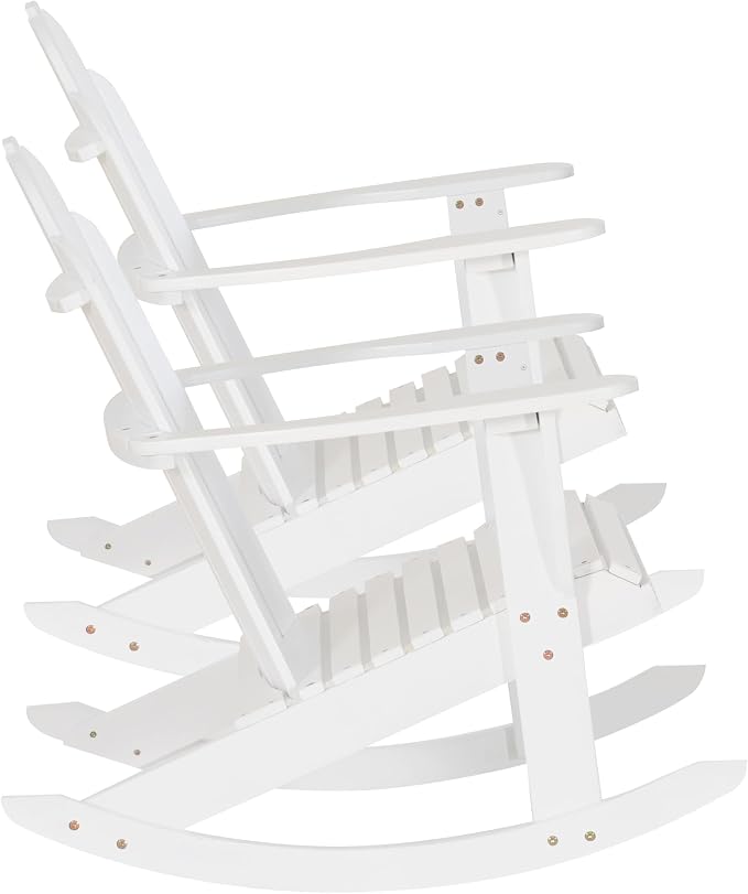 Linon Jayde White Solid Wood Outdoor Adirondack Rocking Chair Set of 2