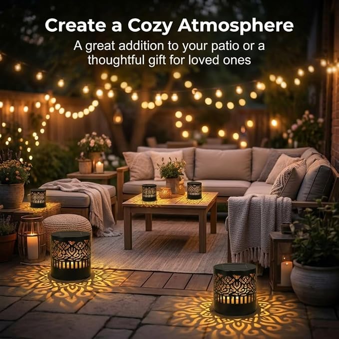 Decorative Solar Mandala Lights, Metal Solar Powered Outdoor Wall Lights Solar Powered Deck Step Stair Light, Waterproof Mandalas Fence Light for Garden Yard Backyard Post Patio Decor (4, Peony)