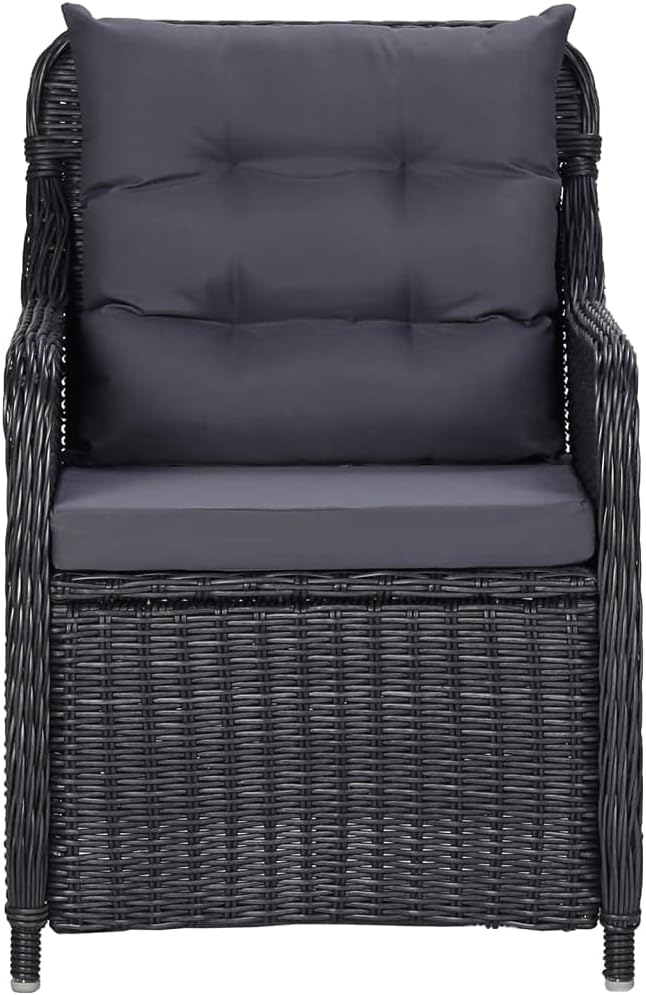 5-Piece Outdoor Dining Set Black Solid Acacia Wood Rectangular Table 59"x35" PE Rattan Chairs with Cushions for Patio Garden Balcony Backyard Seating 4