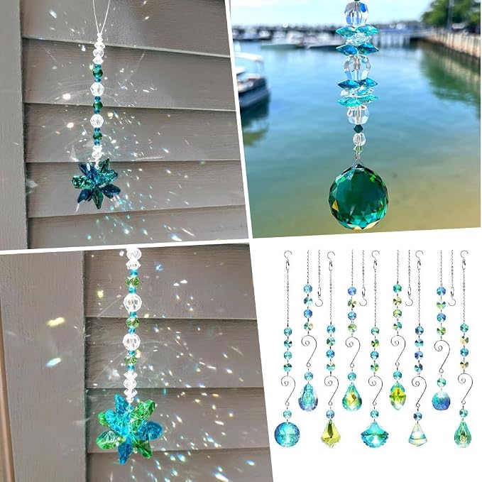 1 Box 120Pcs 14mm Glass Octagon Beads 2 Hole Crystal Prism Beads Sun Catcher Dark Cyan Chandelier Replacement Connector Faceted Spacers for Suncatchers DIY Lamp Hanging Pendants Jewellery