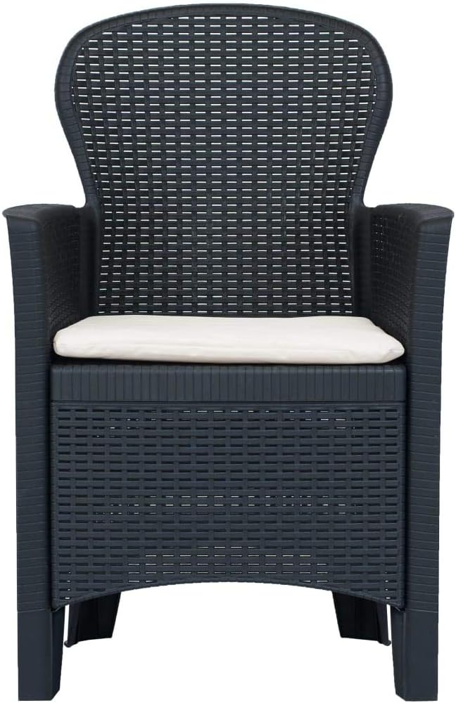 7-Piece Rattan Look Patio Dining Set with Cushions, Anthracite | Includes a rectangular table and 6 chairs made of weather-resistant plastic, ideal for garden and terrace dining.