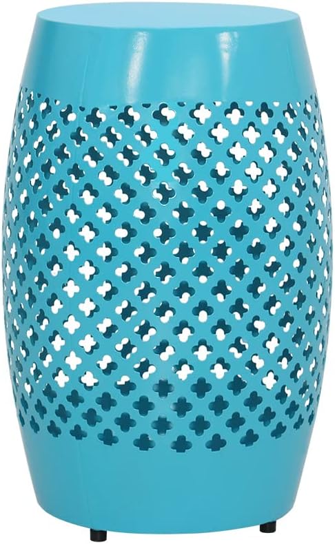 ABBLE Round Patio Outdoor Indoor Lace Cut Steel Side Table, Patio Garden Table, Coffee End Table Nightstand for Small Spaces,Living Room,Front Porch,Poolside, Teal